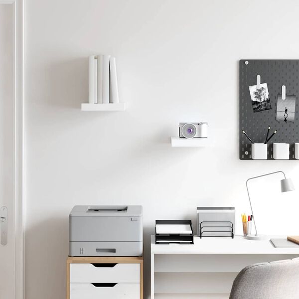 vidaXL sienas plaukti, 2 gab., spīdīgi balti, 23x23,5x3,8 cm, MDF