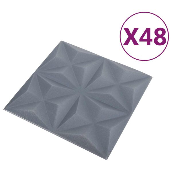 vidaXL Sienas paneļi 48 pcs Origami Pelēks 50 x 50 cm XPS Putu