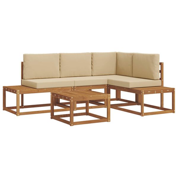 vidaXL Āra dīvānu komplekts ar spilvenu 5 Gabals Dabisks un bē&scaron;s