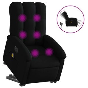 vidaXL elektrisks masāžas krēsls, paceļams, atgāžams, melns audums