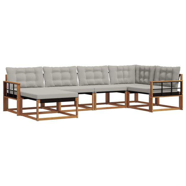 vidaXL Āra dīvānu komplekts ar spilvenu 6 pcs Dabīgs un gai&scaron;i pelēks