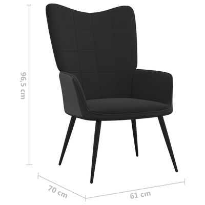 vidaXL atpūtas krēsls, melns samts un PVC