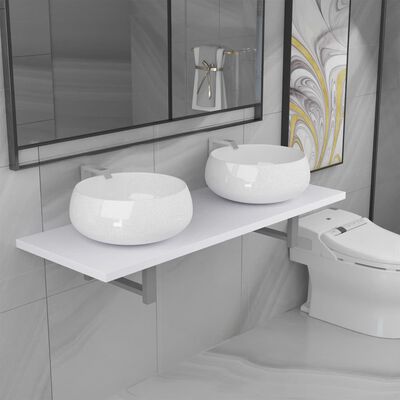 vidaXL trīsdaļīgs vannasistabas mēbeļu komplekts, balts, keramika