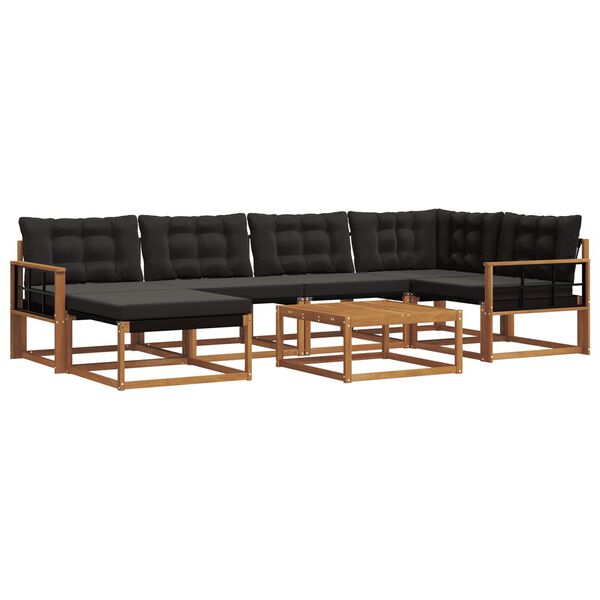 vidaXL Āra dīvānu komplekts 19 pcs Dabīgs un melns Cietā akācijas koks