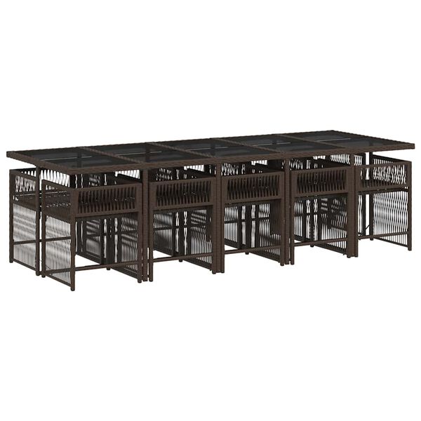 vidaXL 11-daļīgs dārza mēbeļu komplekts, matrači, brūna PE rotangpalma