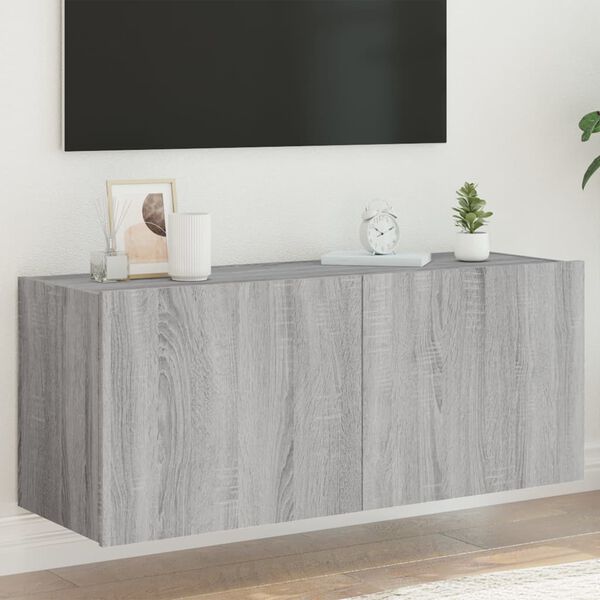 vidaXL TV skapītis ar LED lampiņām, pelēka ozola krāsa, 100x35x41 cm