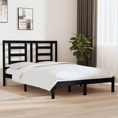 vidaXL gultas rāmis, melns, priedes masīvkoks, 150x200 cm, divvietīgs