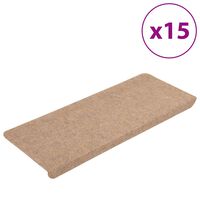 vidaXL kāpņu paklāji, 15 gab., pašlīmējoši, 65x24,5x3,5 cm, bēši