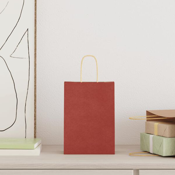 vidaXL papīra maisiņi 50 gab. ar rokturiem, sarkani, 15x8x21 cm