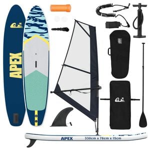 vidaXL Gaisa SUP dēlis ar buru APEX 330 x 76 x 15 cm Zila paredzēts