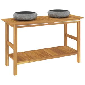 vidaXL vannasistabas plaukts ar izlietnēm, melns marmors, tīkkoks