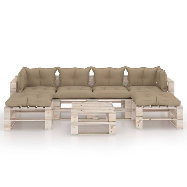 vidaXL 7-daļīgs dārza atpūtas mēbeļu komplekts ar matračiem, priede