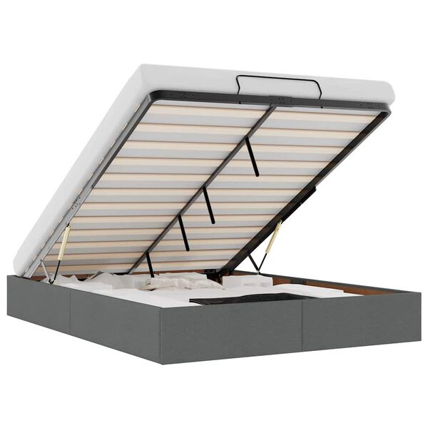 vidaXL Osmaņu gultas rāmis bez matrača tum&scaron;i pelēks 140x190 cm audums