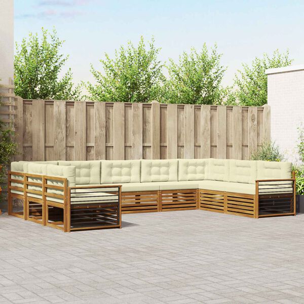 vidaXL Dīvāna komplekti 9 pcs Dabisks un krējuma Cietā akācijas koks