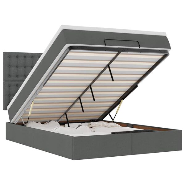 vidaXL Osmaņu gultas rāmis ar matrača tum&scaron;i pelēks 140x200 cm audums