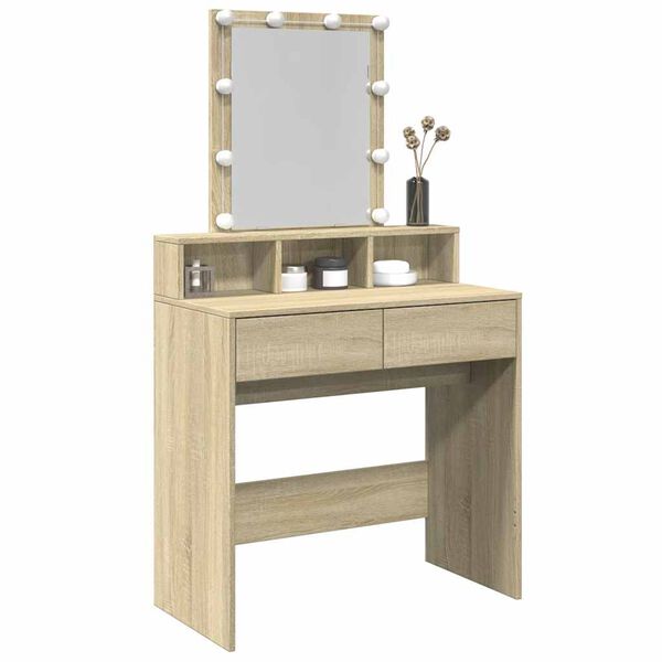 vidaXL spoguļgaldiņš ar LED, ozolkoka krāsa, 80x41x144,5 cm