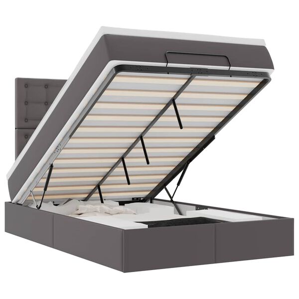 vidaXL Osmaņu gultas rāmis ar matrača pelēks 120x190cm mākslīgā āda