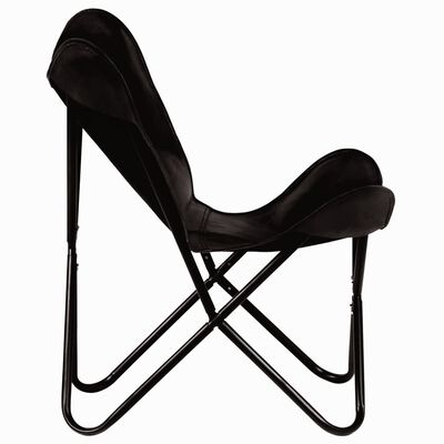vidaXL tauriņa formas krēsls bērniem, melna dabīgā āda