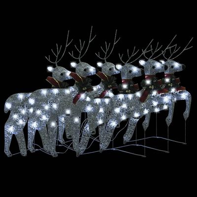 vidaXL Ziemassvētku ziemeļbrieži, 6 gab., sudraba, 120 LED