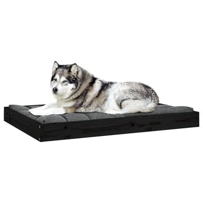 vidaXL suņu gulta, melna, 101,5x74x9 cm, priedes masīvkoks