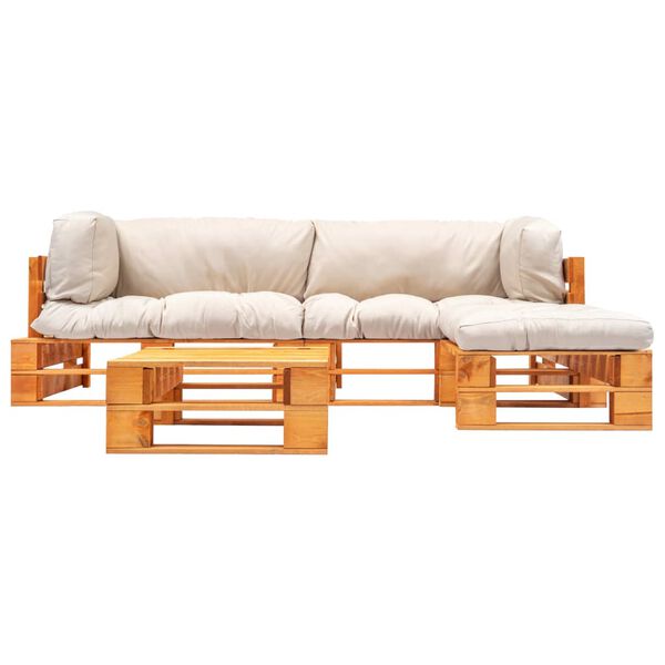 vidaXL 4-daļīgs pale&scaron;u dīvānu komplekts ar smil&scaron;krāsas matračiem, koks