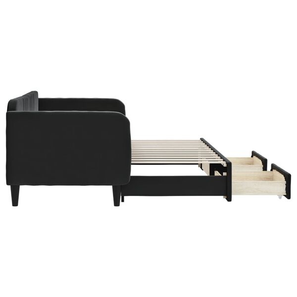 vidaXL izvelkams dīvāns ar atvilktnēm, melns, 80x200 cm, samts
