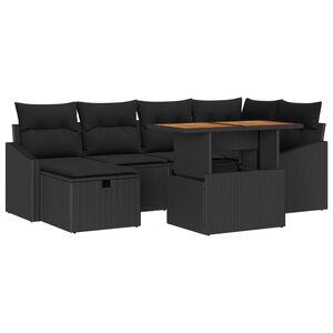 vidaXL Dārza dīvānu komplekts 7 pcs Melna poliratāns