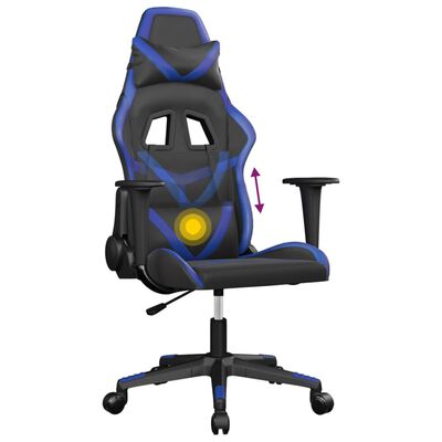 vidaXL masāžas datorspēļu krēsls, melna un zila mākslīgā āda