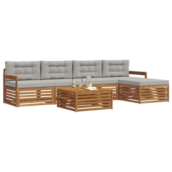 vidaXL Āra dīvānu komplekts ar spilvenu 6 pcs Dabīgs un gai&scaron;i pelēks