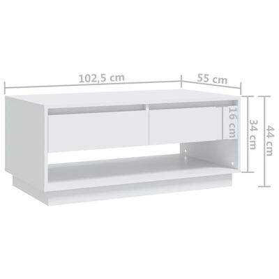vidaXL kafijas galdiņš, balts, 102,5x55x44 cm, skaidu plāksne