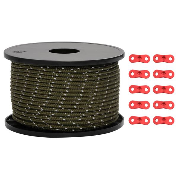 vidaXL telts virve, atstarojo&scaron;a, ar savilcējiem, 50 m, 5 mm