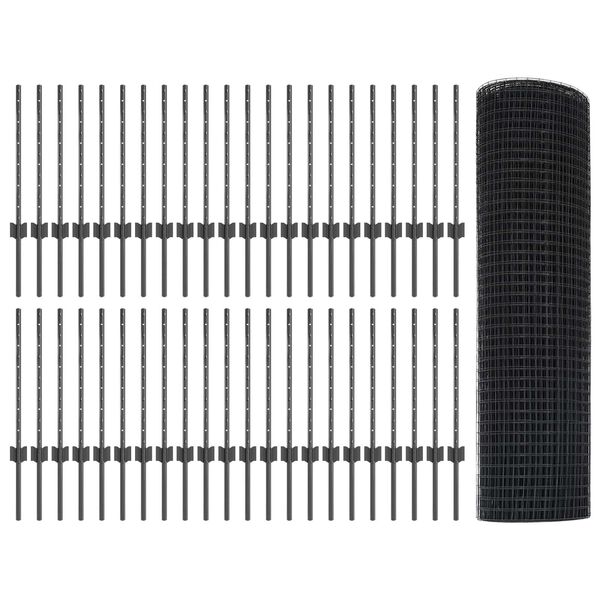 vidaXL Žogs ar stabu Pelēka 0,5 x 100 m Tērauds un PVC