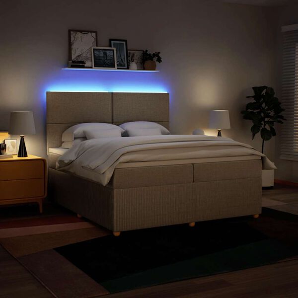 vidaXL atsperu gultas rāmis ar matraci, krēmkrāsas audums, 200x200 cm