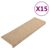 vidaXL kāpņu paklāji, 15 gab., pašlīmējoši, 65x21x4 cm, smilškrāsas