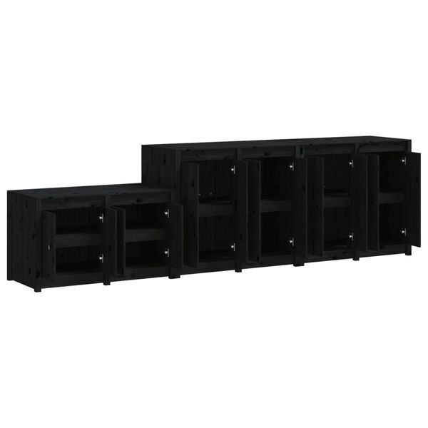 vidaXL āra virtuves skapī&scaron;i, 3 gab., melni, priedes masīvkoks