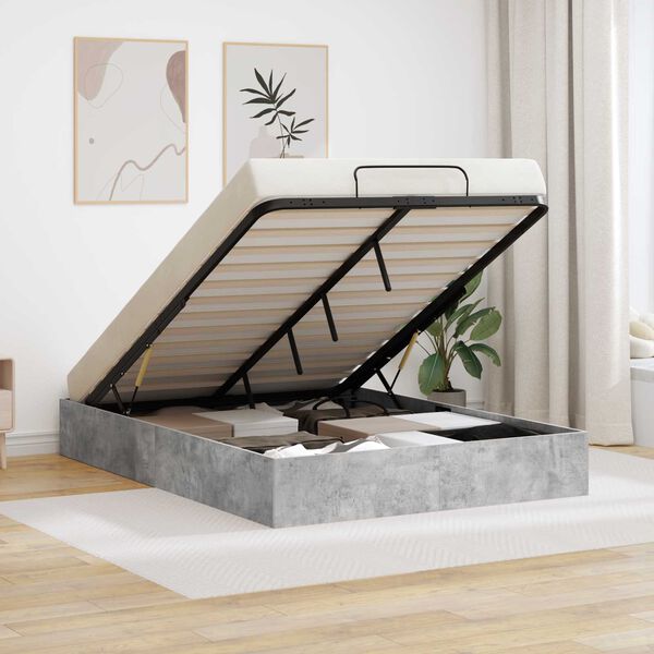 vidaXL Otomāna gultas rāmis ar uzglabā&scaron;anu Betona pelēks 120 x 190 cm