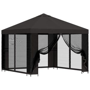 vidaXL Dārza paviljons ar sānu sienām 3 x 3 m Antracīta