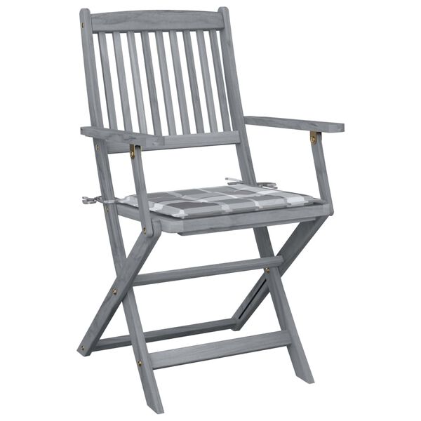 vidaXL saliekami āra krēsli ar matračiem, 2 gab., akācijas masīvkoks