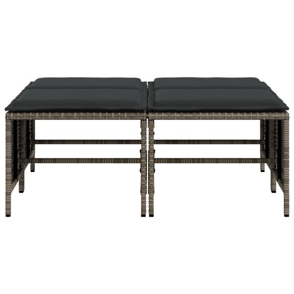 vidaXL dārza soli ar matračiem, 4 gab., pelēka PE rotangpalma