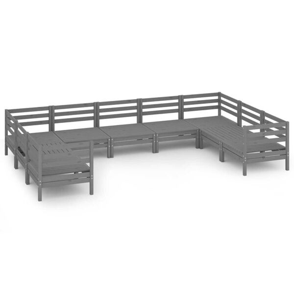 vidaXL 9-daļīgs dārza mēbeļu komplekts, pelēks priedes masīvkoks