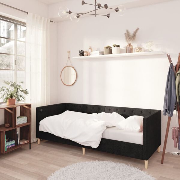 vidaXL dīvāngulta ar matraci, USB, melns audums, 90x200 cm