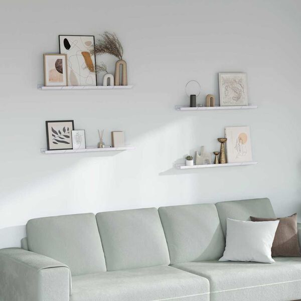 vidaXL Sienas plaukts ar plauktu 4 pcs Balts marmors 80 x 9 x 3 cm