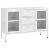 vidaXL kumode, balta, 105x35x70 cm, tērauds un rūdīts stikls