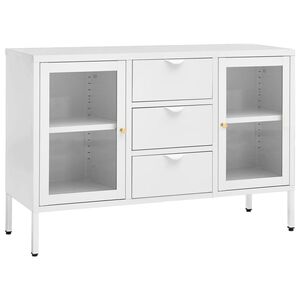 vidaXL kumode, balta, 105x35x70 cm, tērauds un rūdīts stikls