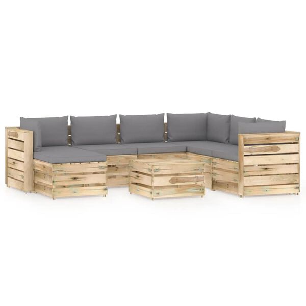 vidaXL 8-daļīgs dārza atpūtas mēbeļu komplekts ar matračiem, priede