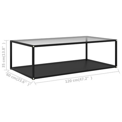 vidaXL kafijas galdiņš, melns, caurspīdīgs, 120x60x35cm, rūdīts stikls