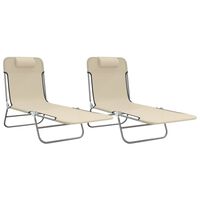 vidaXL saliekami sauļošanās krēsli, 2 gab., bēšs tekstilēns, tērauds