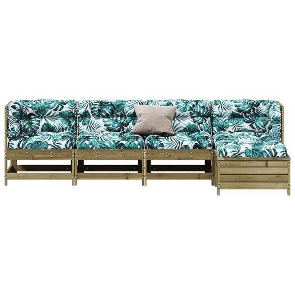 vidaXL 5-daļīgs dārza atpūtas mēbeļu komplekts ar matračiem, priede