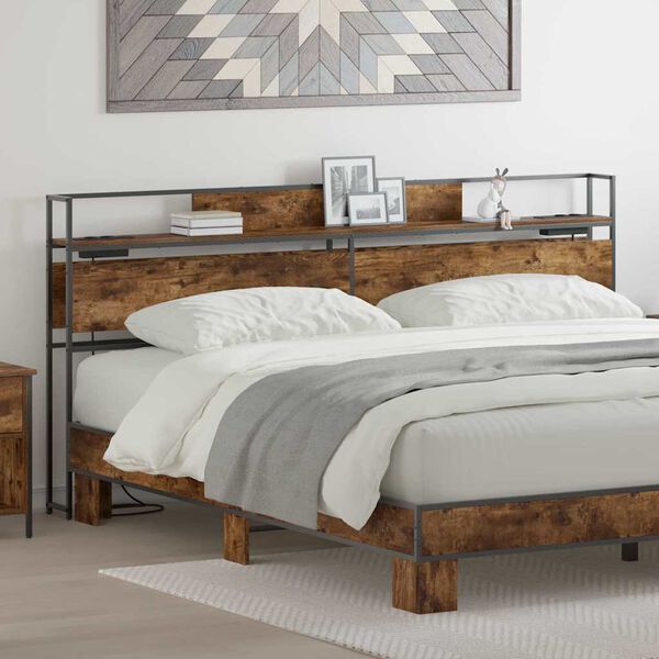 vidaXL Uzglabā&scaron;anas galvas balsts ar plauktu Dūmakaina ozolkoka 180 cm