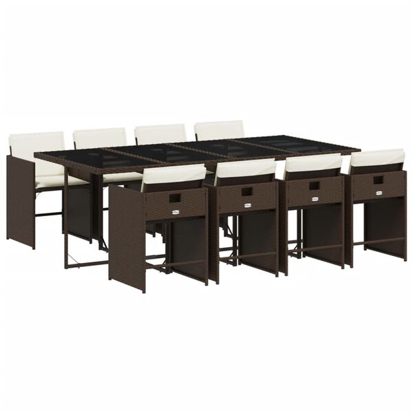 vidaXL 9-daļīgs dārza mēbeļu komplekts, matrači, brūna PE rotangpalma